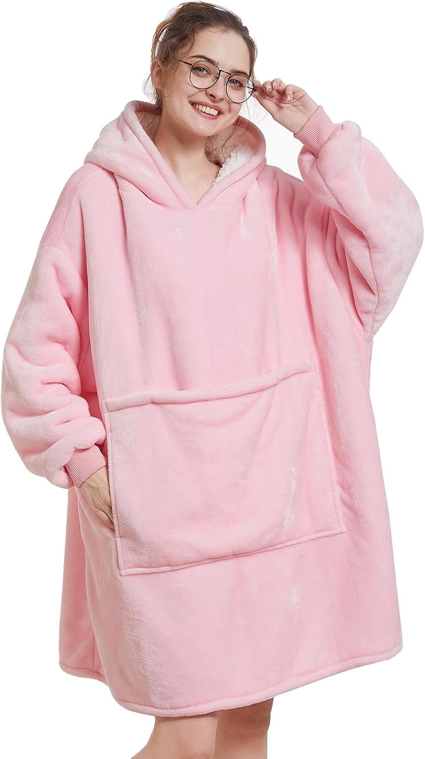 Aemilas Wearable Blanket Hoodie - Warm Sherpa Blanket Sweatshirt as Gifts for Adult Women Mom Men, One Size Fits All