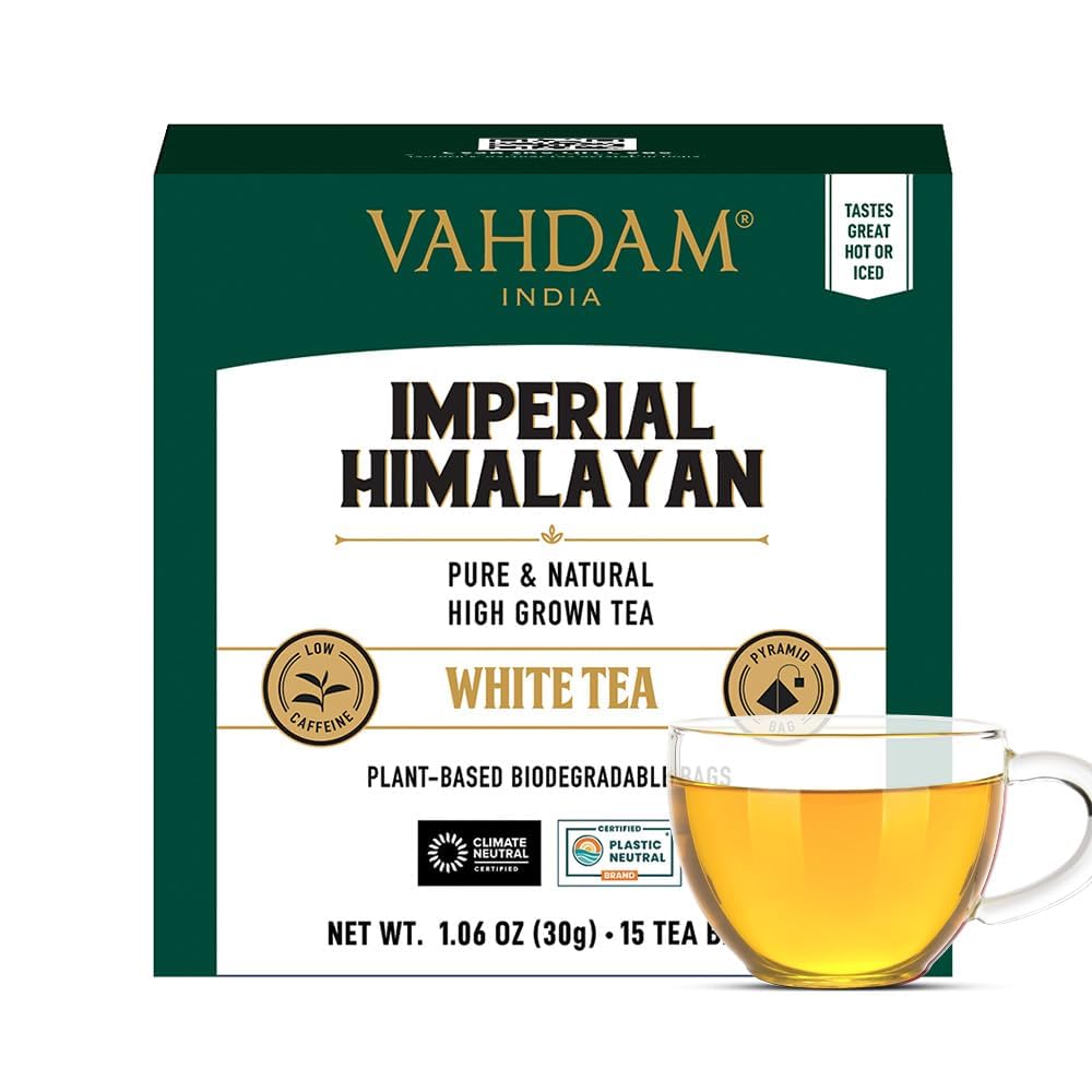 VAHDAM Himalayan White Teabag(15 Count)Individually Wrapped Pyramid Teabags