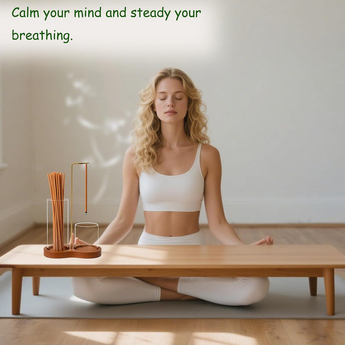 2 in 1 Incense Holder for Sticks, Insence-Stick Holder with Glass Ash Catcher & Incense Sticks Organizer, Anti-Ash Flying Incense Burne for Yoga, Spa, Meditation, Wooden Home Decor