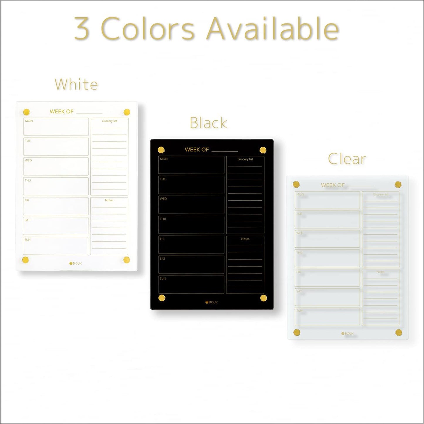 Yeoux Black Glass Golden Weekly & Menu Dry Erase Calendar Board 15“x11