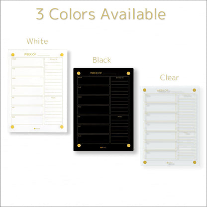 Yeoux Black Glass Golden Weekly & Menu Dry Erase Calendar Board 15“x11