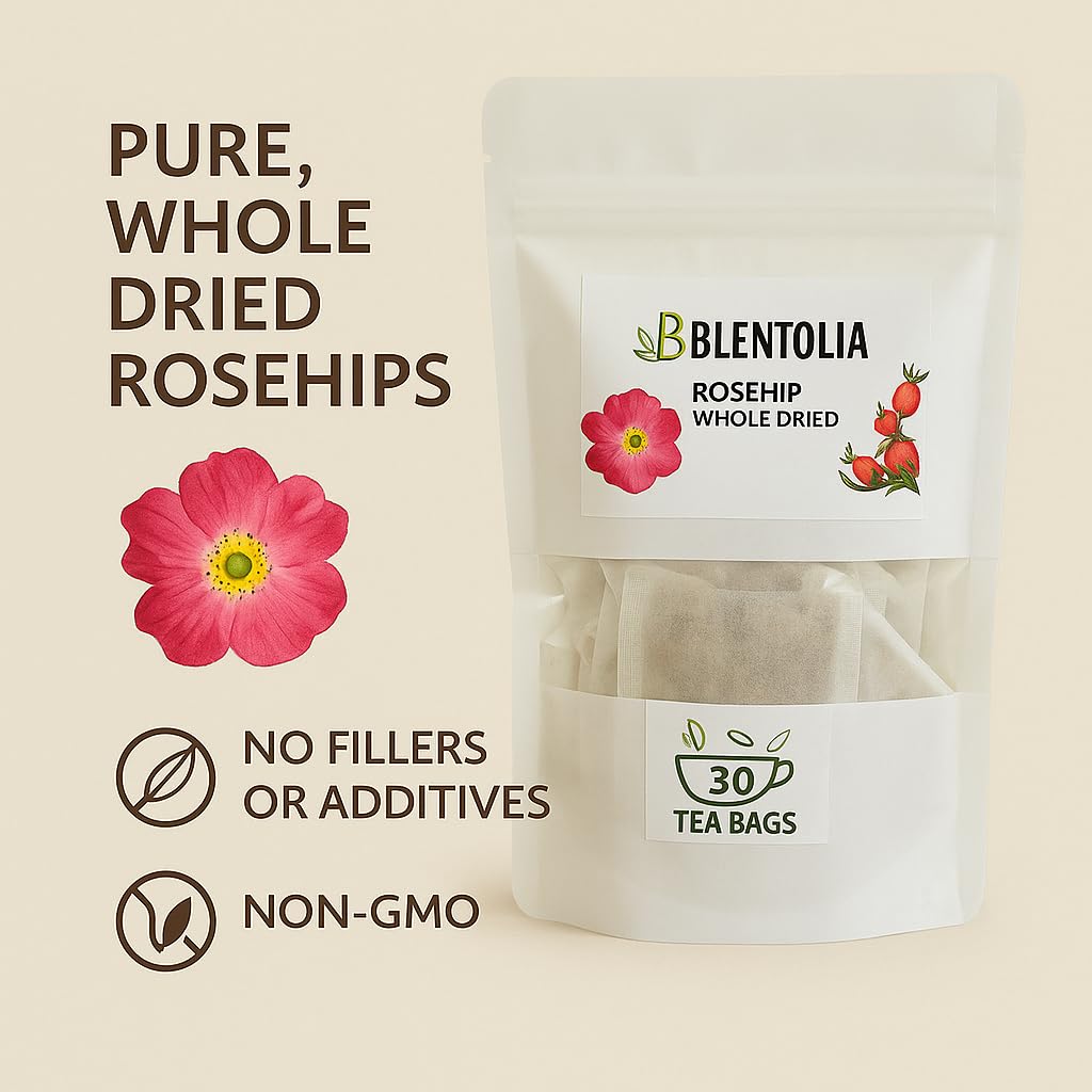Blentolia Rosehip Tea – Whole Dried Rosehip in Tea Bags – Rich in Vitamin C & Antioxidants – Immune Support Herbal Tea – 30 Tea Bags
