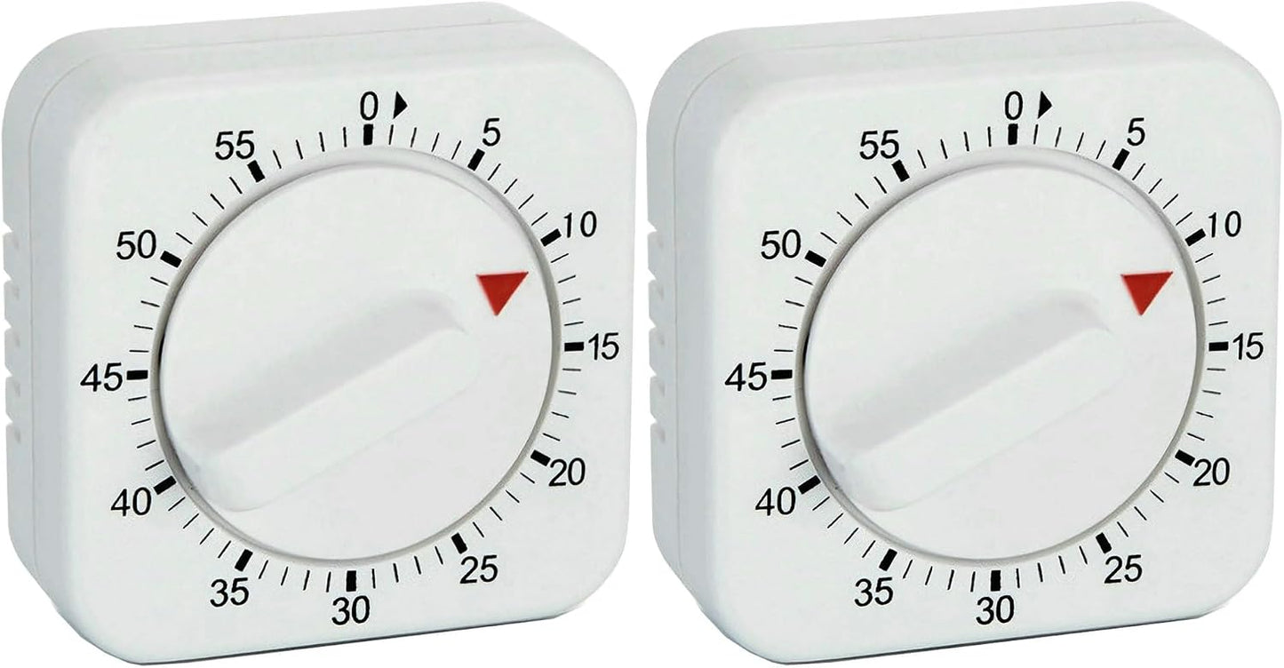 Square 60 Minute Mechanical Kitchen Timer - Visual Kitchen Cooking Timer Clock with Loud Alarm - No Batteries Required-Manual Countdown Timer for Classroom, Home, Study and Cooking (White)