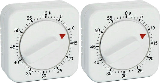 Square 60 Minute Mechanical Kitchen Timer - Visual Kitchen Cooking Timer Clock with Loud Alarm - No Batteries Required-Manual Countdown Timer for Classroom, Home, Study and Cooking (White)