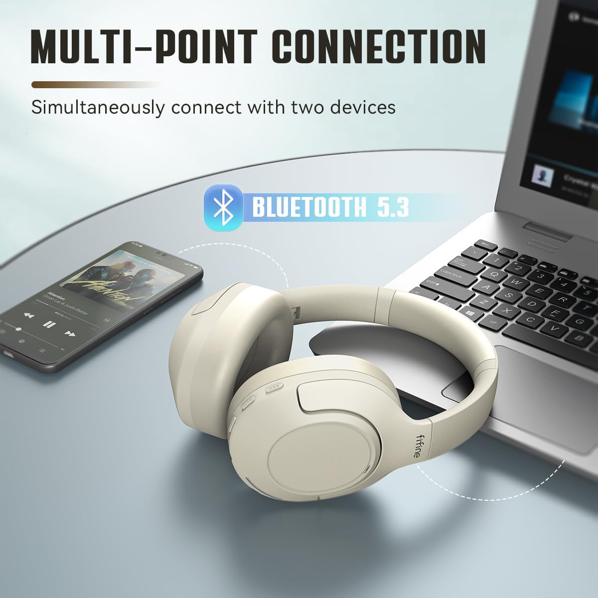 FIFINE Wireless Bluetooth Headphones, Over-Ear Noise Canceling Headphones with Soft Earmuffs, Up to 65H Playtime for Music, Phone Calls, Sport Travel Headset for iPhone/Android/Tablet-X3 Black