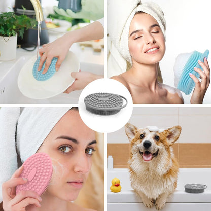PQRUU 3 Pack Silicone Body Scrubber, Exfoliating Soft Loofah Bath Body Scrubbers for Use in Shower, Exfoliating Body Scrubber Fit for All Kinds of Skin, Rapid Foaming Black+Blue+Pink
