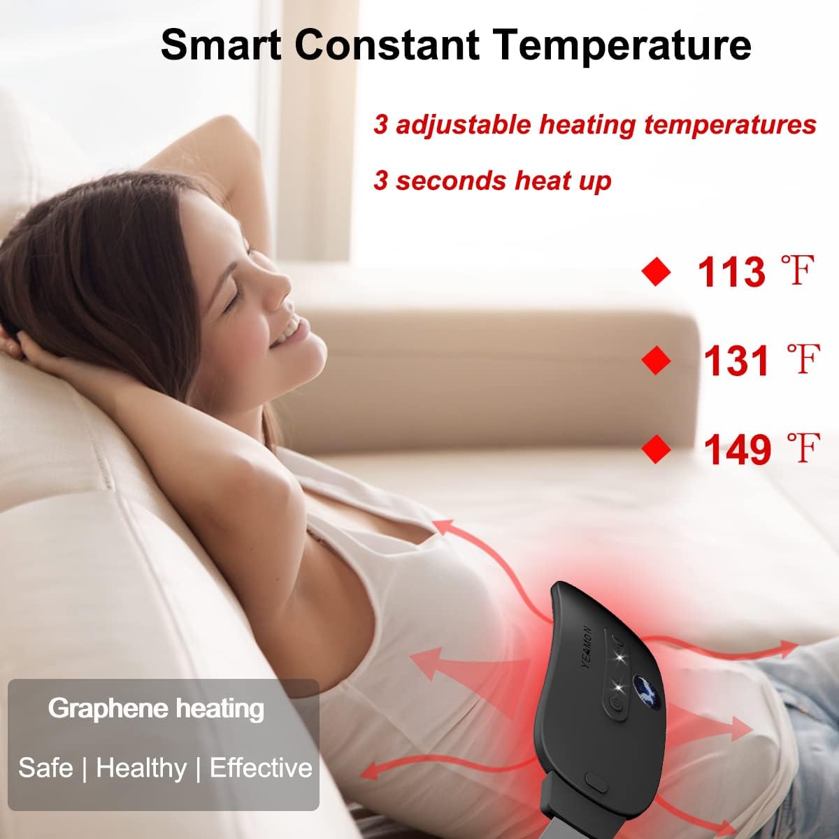 Portable Cordless Heating Pad, Electric Waist Belt Device, Fast Heating Pad with 3 Heat Levels and 3 Massage Modes, Back or Belly Heating Pad, Gift for Her, Women and Girl