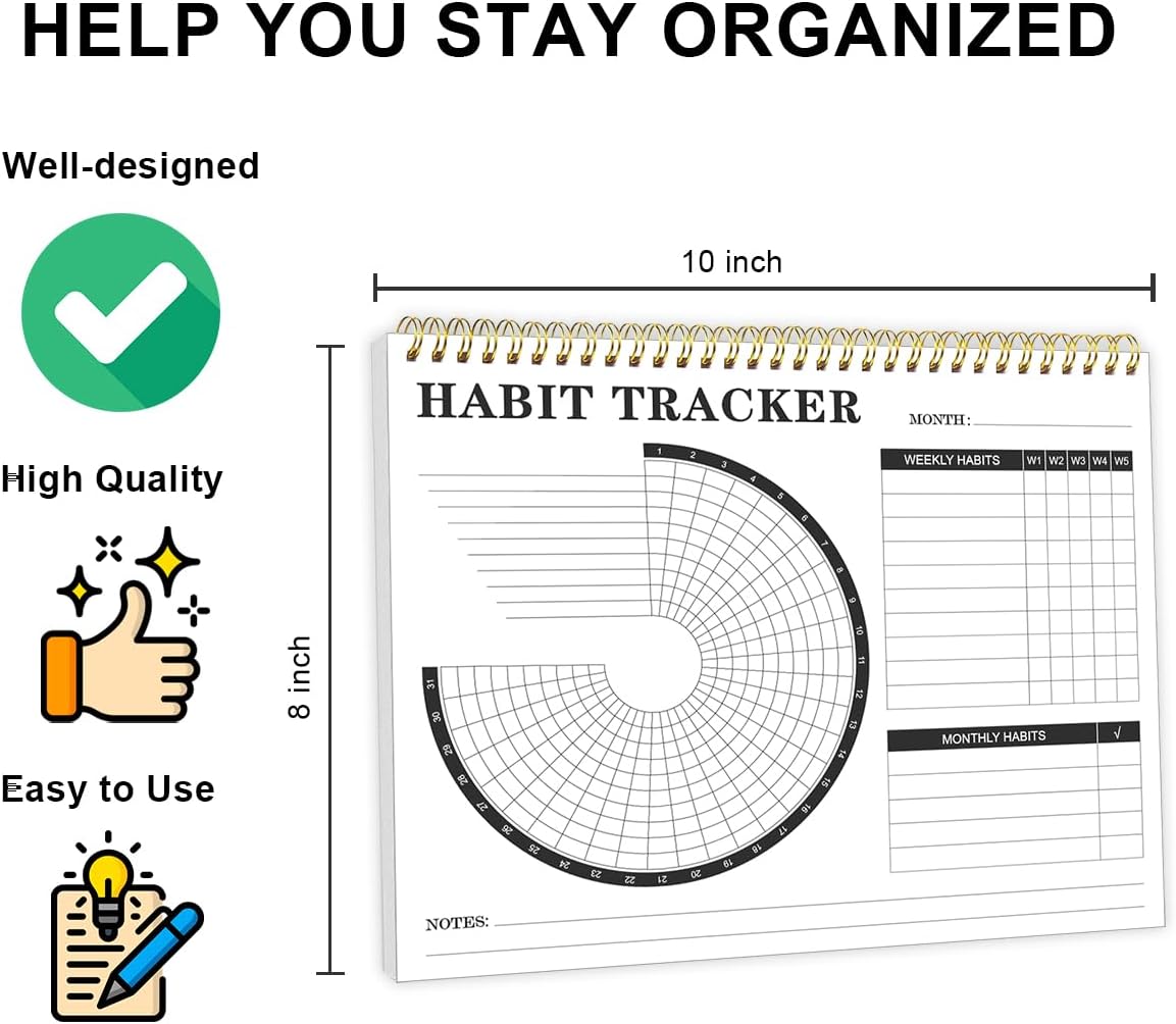 Habit Tracker Calendar - Daily, Weekly, and Monthly Habit Tracker Journal and Goal Board, Undated Habit Wall Calendar for Productivity & Goal Setting, 8" x 10"