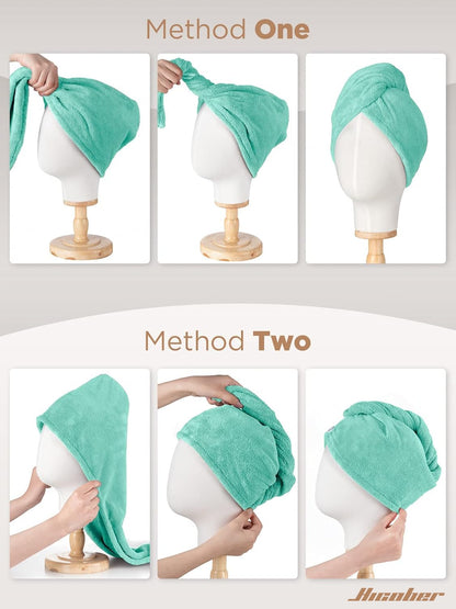 Hicober Microfiber Hair Towel Wrap, Fast Drying Hair Towels for Women, Soft Lightweight Quick Dry Turban for Curly & Long Hair–3 Pack(Blue/Grey/Pink)