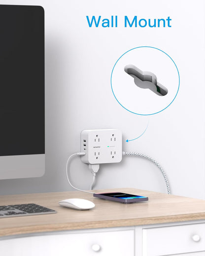 HANYCONY Surge Protector Power Strip, 1080J, 5 Ft Braided Extension Cord