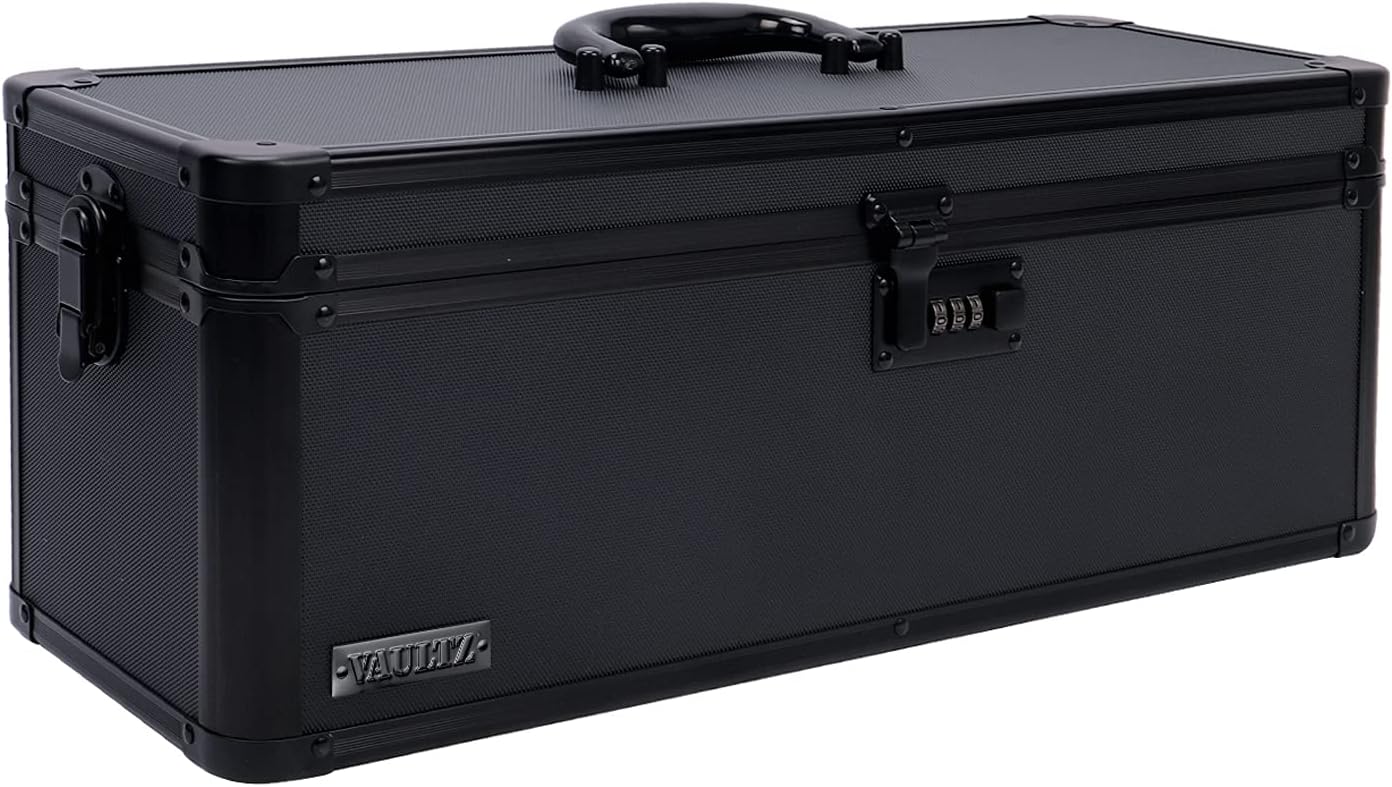 Vaultz Secure Security Lock Boxes - Safe Combination Lock Box, Storage for Documents, Valuables, Medicine & Money - 9.88 x 7.75 x 7 Inch - Black/Chrome