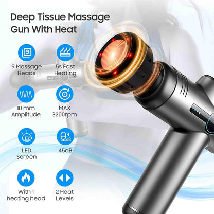 Massage Gun with Heat, Mini Handheld Massager for Home & Travel, Quiet, Lightweight & Portable,Powerful Full Body Electric Massager Tool for Men and Women, (Grey)