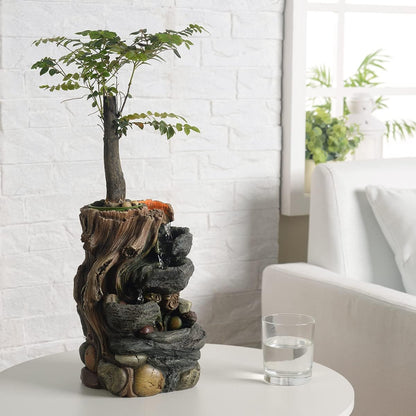 GOSSI 3-Tier Stone Wall Tabletop Water Fountain with Natural River Rocks, LED Lights, Zen Meditation Waterfall for Office and Home Decor, Relaxing Desktop Fountain, Christmas Decoration