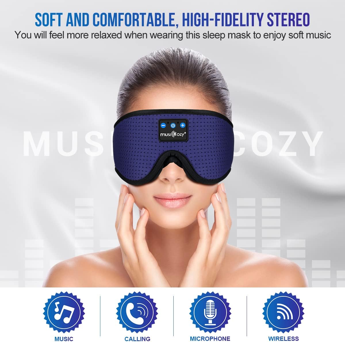 MUSICOZY Sleep Headphones Bluetooth 5.4 Headband Sleeping Eye Mask for Mom Women Men Wireless Music Earbuds Earphones for Side Sleepers Built-in HD Speakers Cool Gadgets Unique Gifts