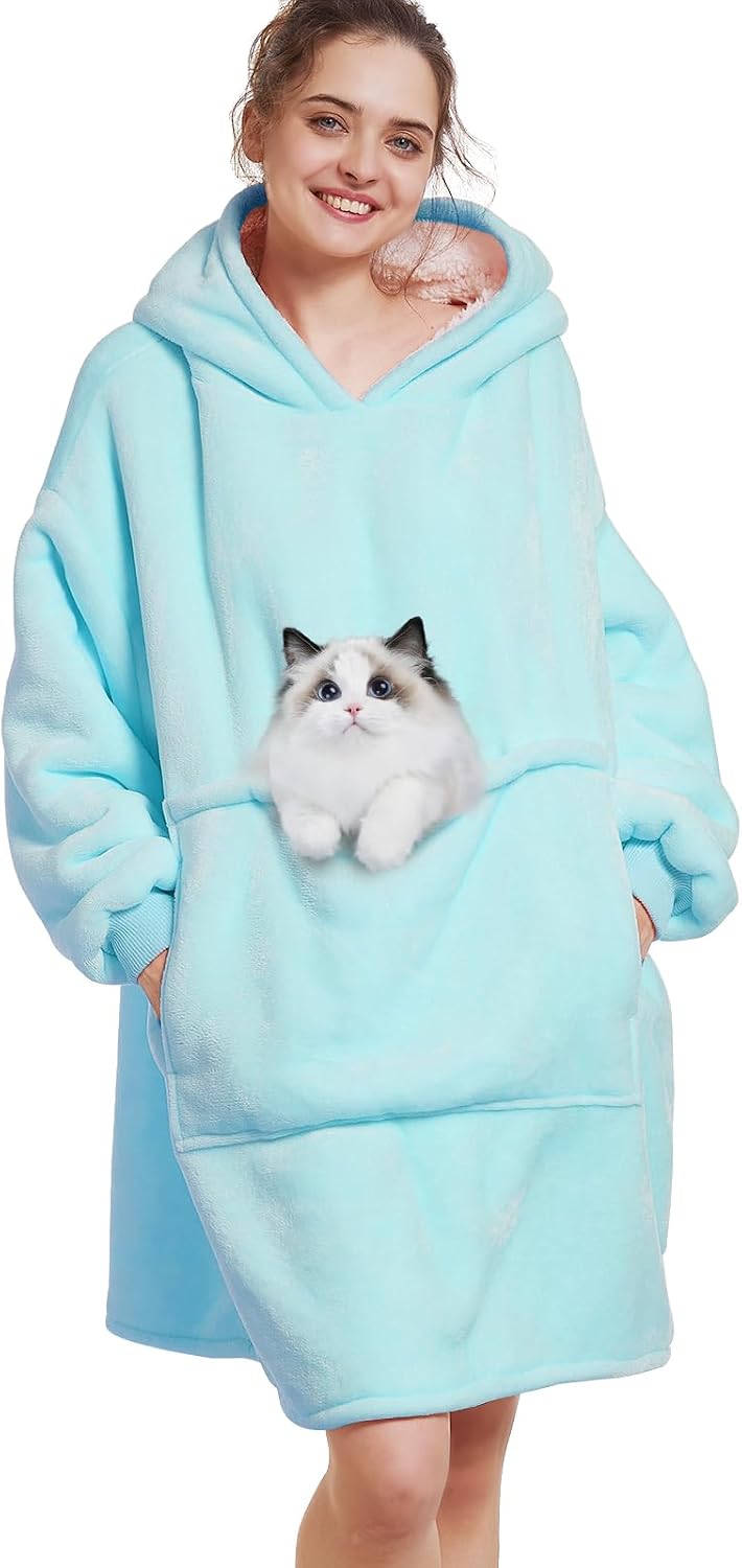 Aemilas Wearable Blanket Hoodie - Warm Sherpa Blanket Sweatshirt as Gifts for Adult Women Mom Men, One Size Fits All