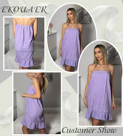 Ekouaer Towel Wrap for Women With Velcro Ruffle Wrap Robes