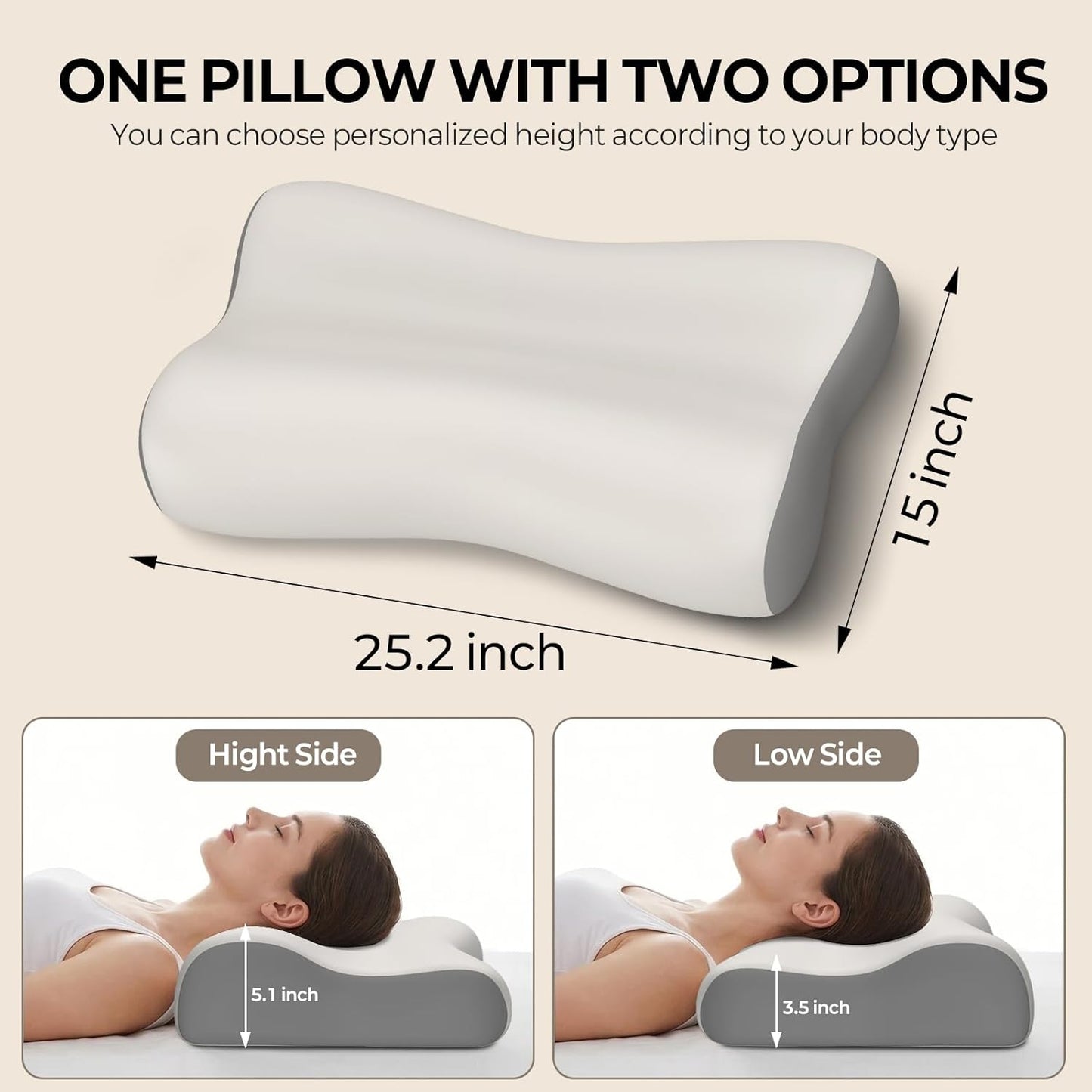 Cervical Neck Pillow for Pain Relief, Contour Memory Foam Pillows for Sleeping, Ergonomic Pillow Orthopedic Cooling Pillow Bed Pillow Neck Support for Side Back Stomach Sleepers(White&Blue)