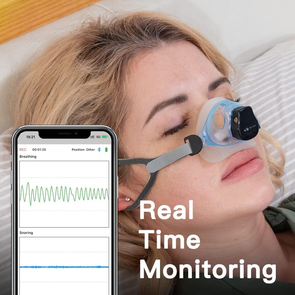 EMAY Sleep Breathing Monitor for Airflow Tracking | Record Breathing Continuously On the App | Monitor Sleep Quality and Respiratory Events | Generate Professional Sleep Report with Data Analysis