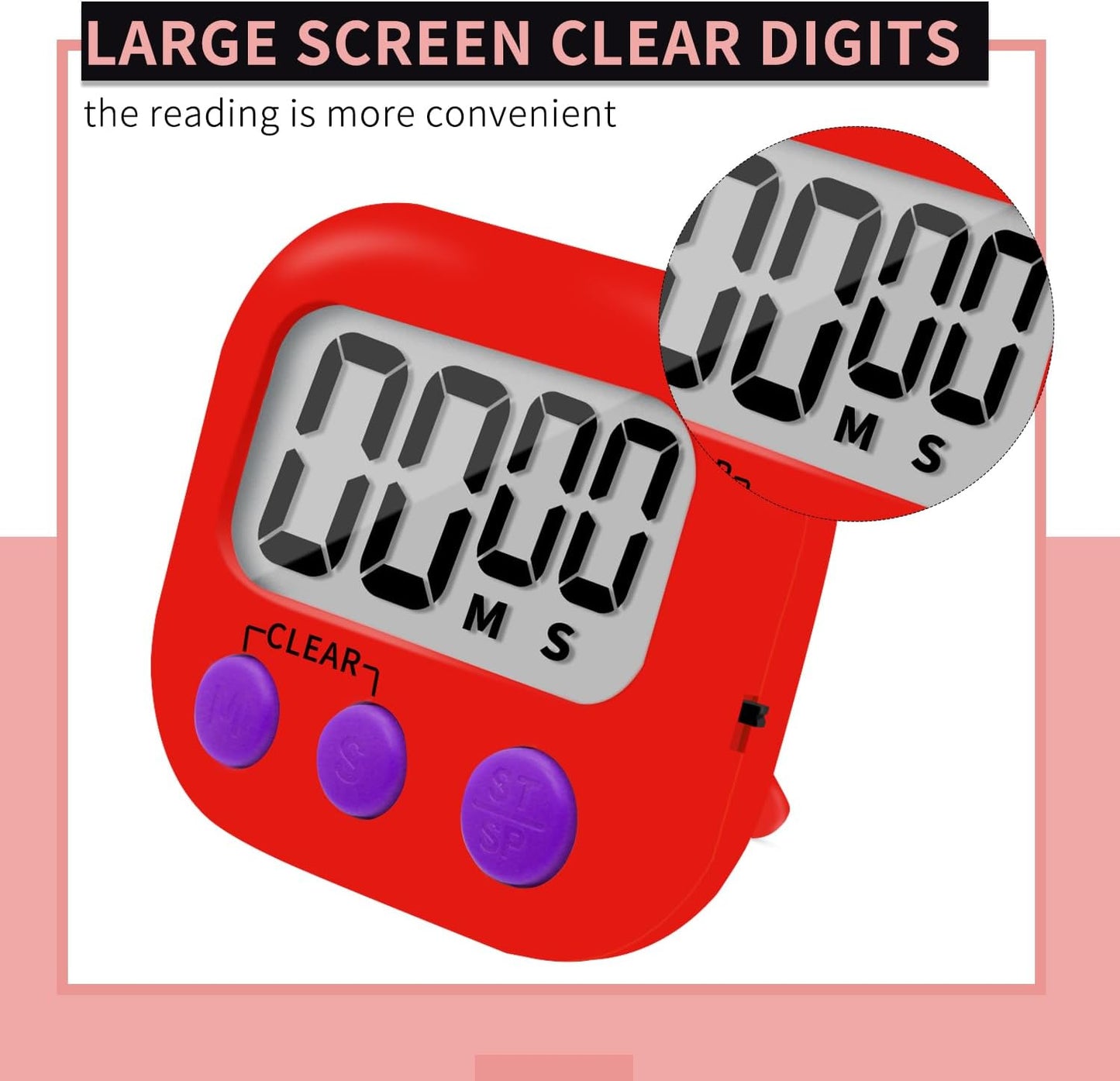 6 Pack Small Digital Kitchen Timer Magnetic Back and ON/Off Switch,Minute Second Count Up Countdown (Multicolored)