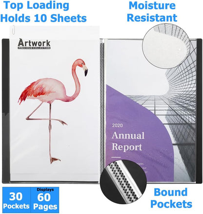 Sooez 30-Pocket Binder with Plastic Sleeves 8.5x11,Heavy Duty Art Portfolio