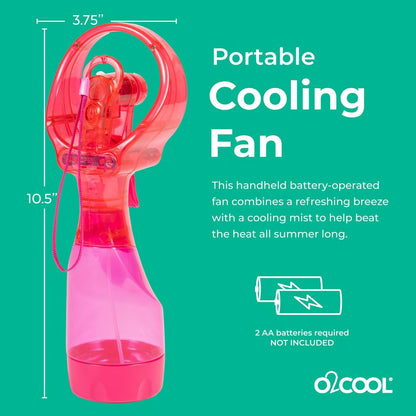 O2COOL Deluxe Handheld Misting Fan Battery Powered Green