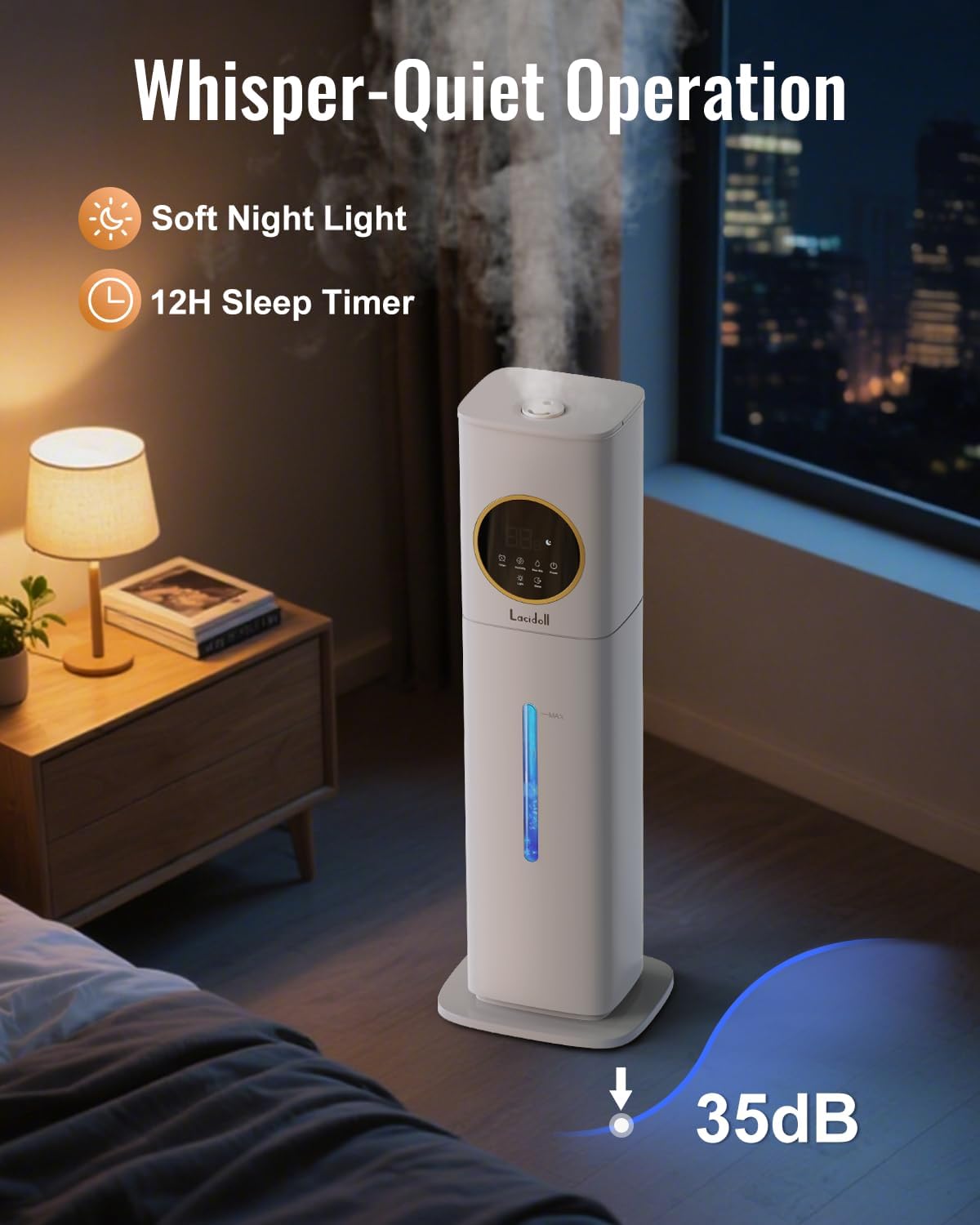 LACIDOLL Humidifiers for Bedroom 500 sq ft, 2.1Gal/8L Humidifier large room