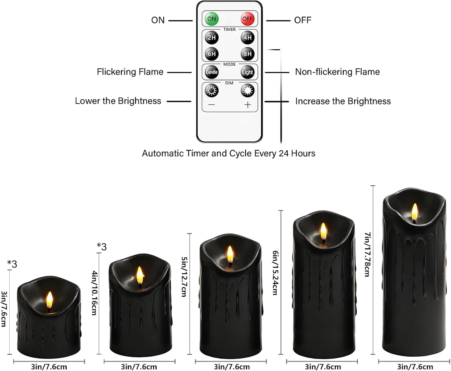 Nimiko Flameless Candles with Remote, Battery Operated Flickering Flameless Candles, LED Candles with Timer 2/4/6/8H, with Realistic LED Candles Set of 9 (D3 x H 3" 4" 5" 6" 7") (Ivory)