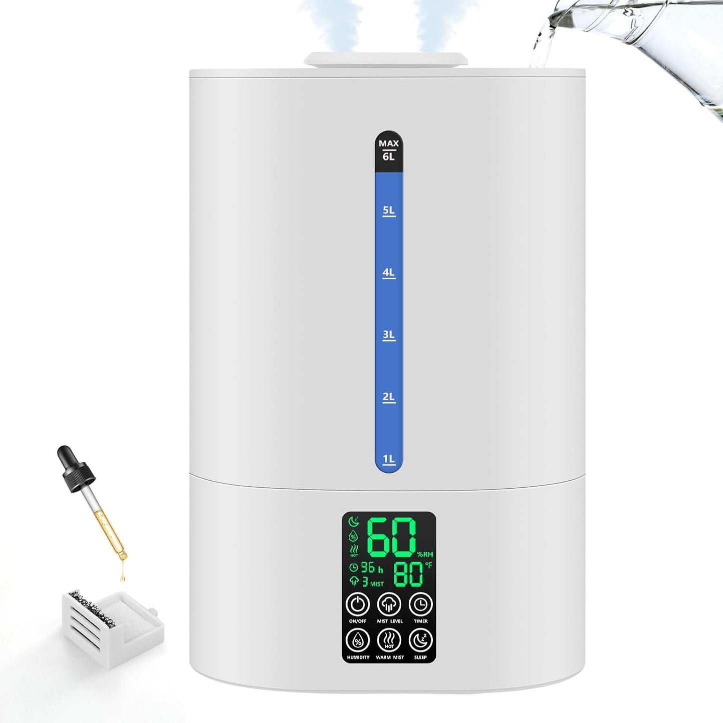 Coolfiqu 6L Humidifiers for Bedroom Large Room Home,Cool and Warm Humidifier for Baby and Plants Hot Mist Top Fill Desk Humidifiers Oil Diffuser,Quiet,Adjustable Mist,360°Nozzle-Black(2026 Upgraded)