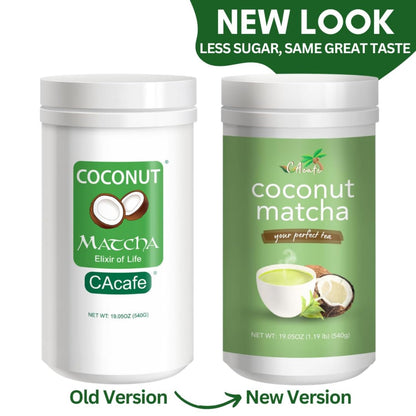 CAcafe Coconut Matcha | Instant Japanese Health Drink | Creamy & Sweet | Hot or Iced Green Tea Latte Mix | New Look, Reduced Sugar | Non-GMO | No Artificial Flavors or Colors | 2-Pack
