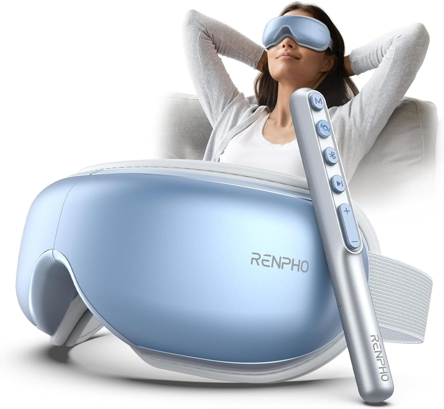 RENPHO Eye Massager with Heat, FSA Eligible HSA,Gifts for Men,Women,Eyeris 1 Eye Massager with Remote, Sleep Mask for Relieves Head Tension, Soothe & Refresh, Enhance Rest, White