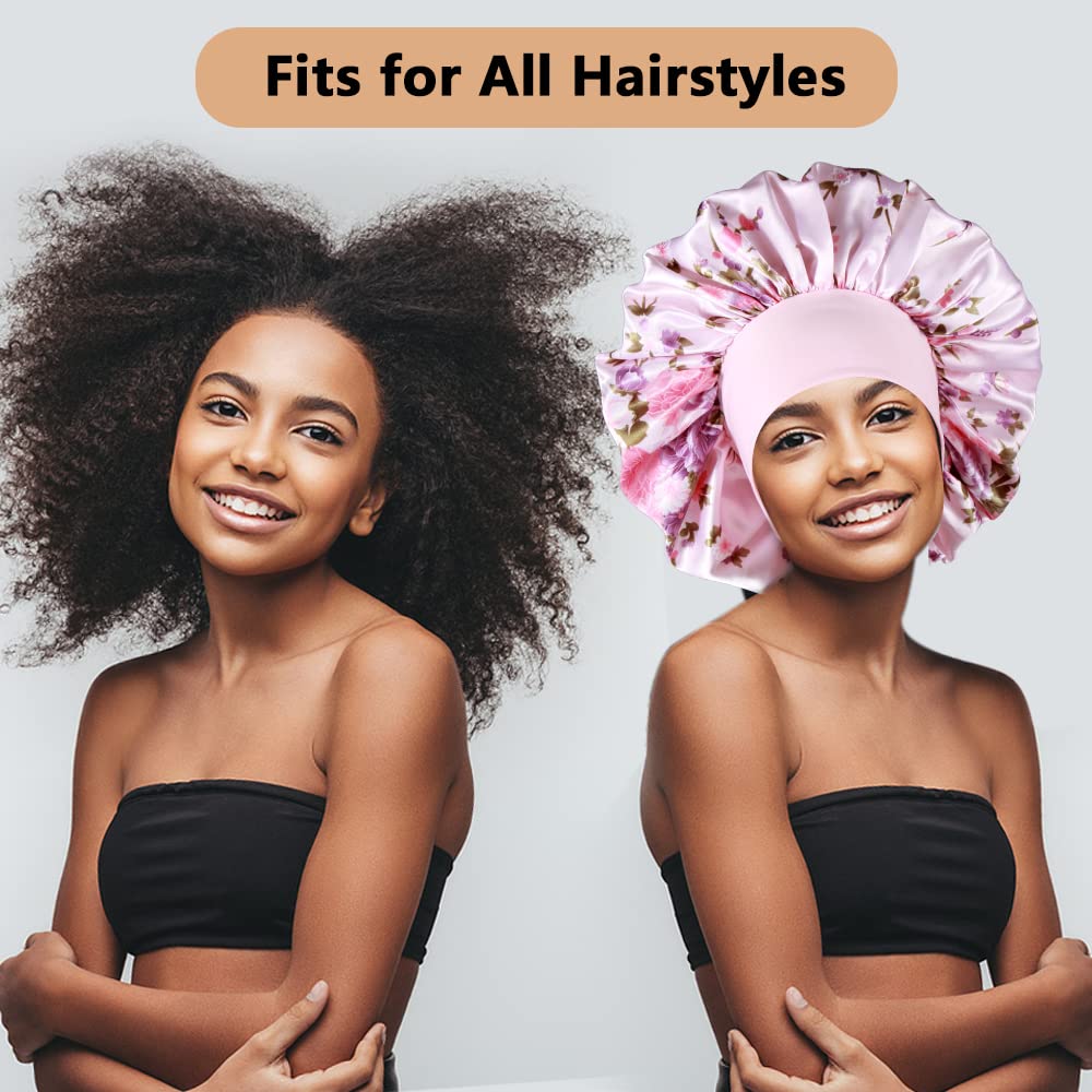 3PCS Extra Large Satin Bonnets for Sleeping, Hair Bonnets for Black Women Braids Curly Hair, C