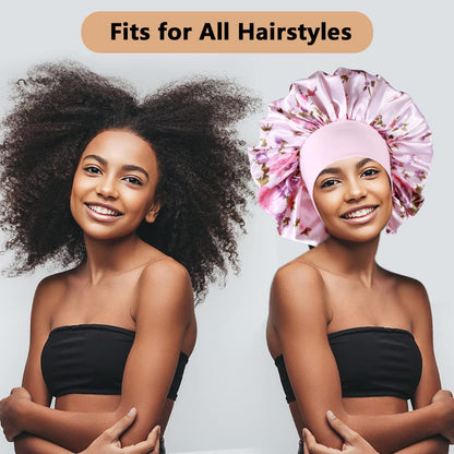 3PCS Extra Large Satin Bonnets for Sleeping, Hair Bonnets for Black Women Braids Curly Hair, C