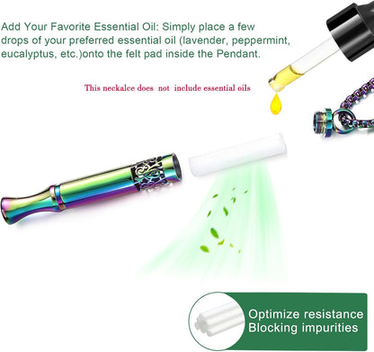 Quit Smoking Aid Necklace Stainless Steel Aromatherapy Diffuser (Rainbow)