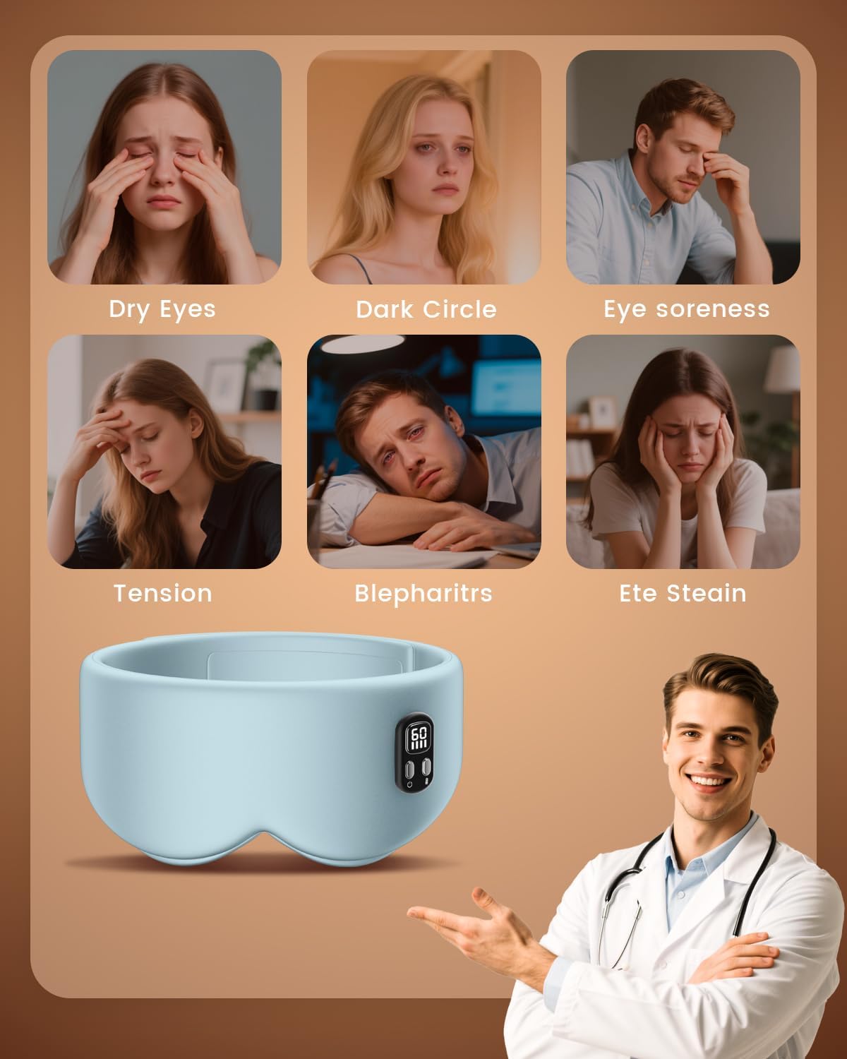 Cordless Heated Eye Mask, 4 Temp Timed Shutdown for Dry Eyes & Sleep Relief