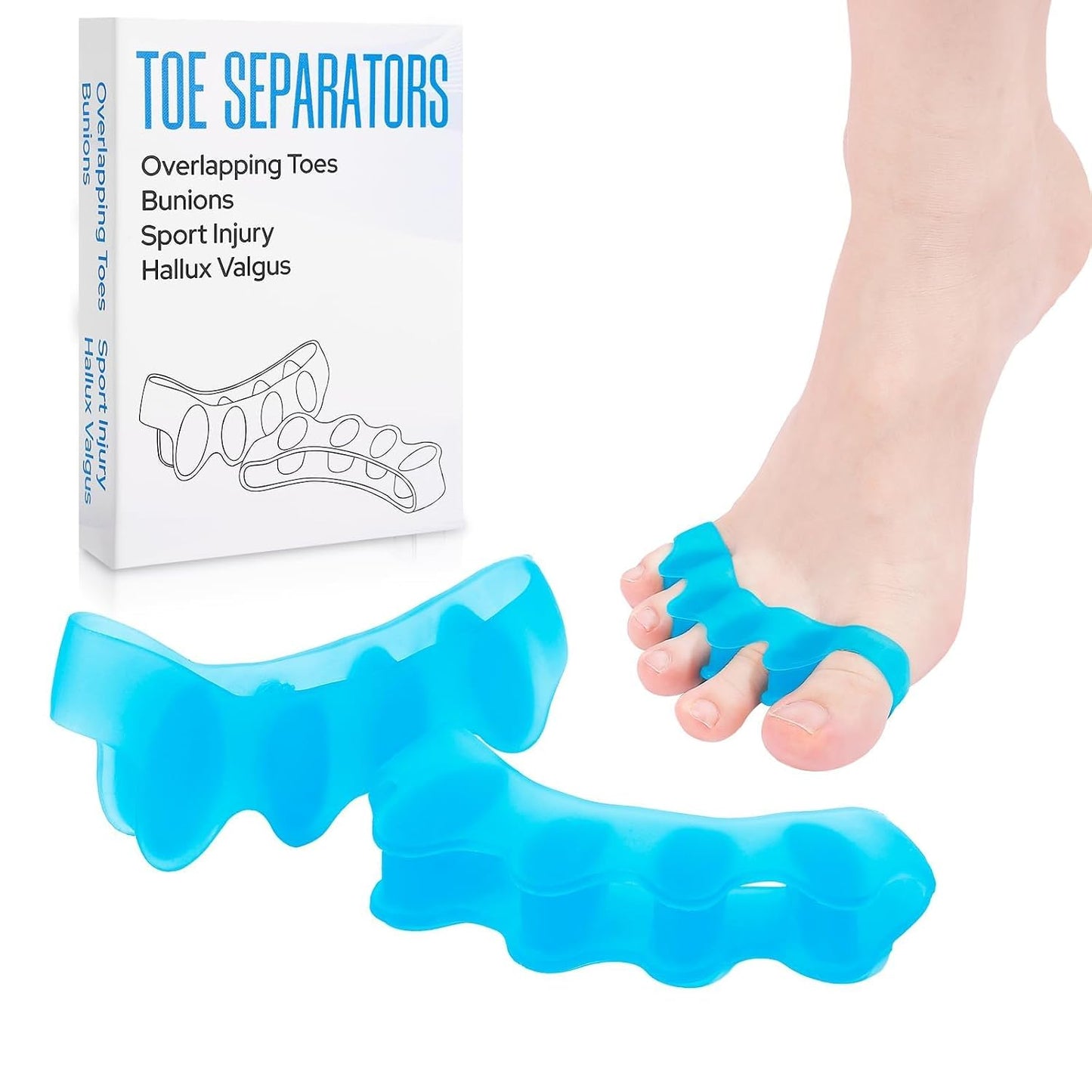 KTSAY Toe Spacers for Women & Men - Silicone Toe Separators for Bunion Relief, Hammer Toe, Plantar Fasciitis & Pedicures（2pcs,Blue）