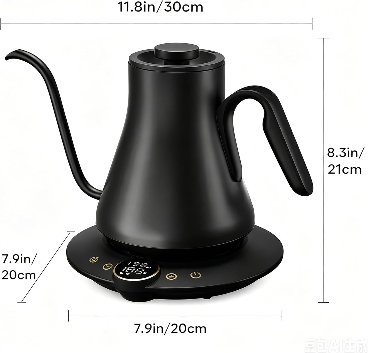 INTASTING Gooseneck Electric Kettle with ±1℉ Temperature Control for Pour Over Coffee & Tea, Quick Heating, BPA-Free Stainless Steel, Built-in Brew Timer, 1500W/0.9L (Ebony Black)