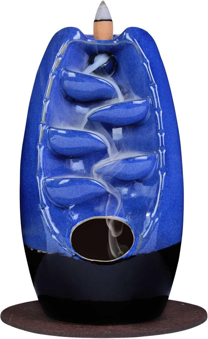 SPACEKEEPER Ceramic Backflow Incense Holder Waterfall Incense Burner, Blue
