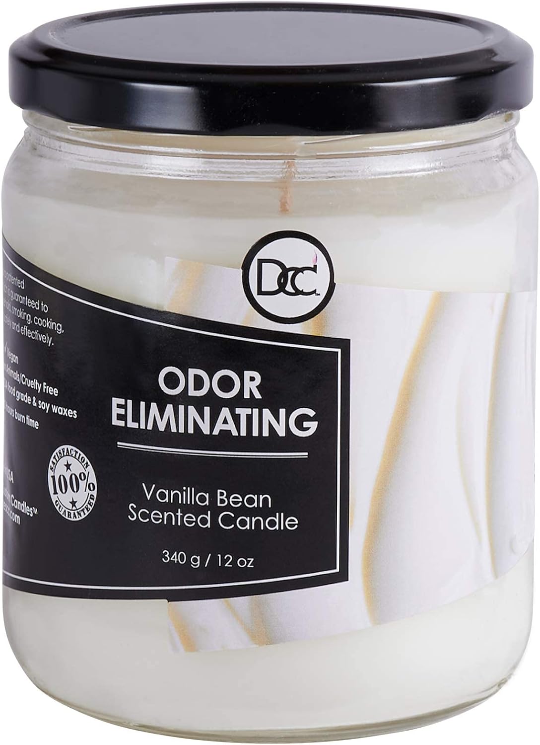 Vanilla Bean Odor Eliminating Highly Fragranced Candle - Eliminates 95% of Pet, Smoke, Food, and Other Smells Quickly - Up to 80 Hour Burn time - 12 Ounce Premium Soy Blend - Colors B