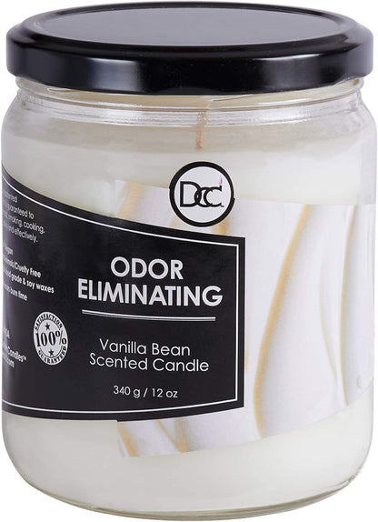 Vanilla Bean Odor Eliminating Highly Fragranced Candle - Eliminates 95% of Pet, Smoke, Food, and Other Smells Quickly - Up to 80 Hour Burn time - 12 Ounce Premium Soy Blend - Colors B