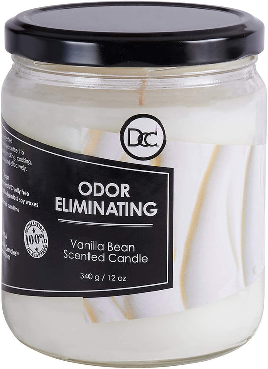 Vanilla Bean Odor Eliminating Highly Fragranced Candle - Eliminates 95% of Pet, Smoke, Food, and Other Smells Quickly - Up to 80 Hour Burn time - 12 Ounce Premium Soy Blend - Colors A