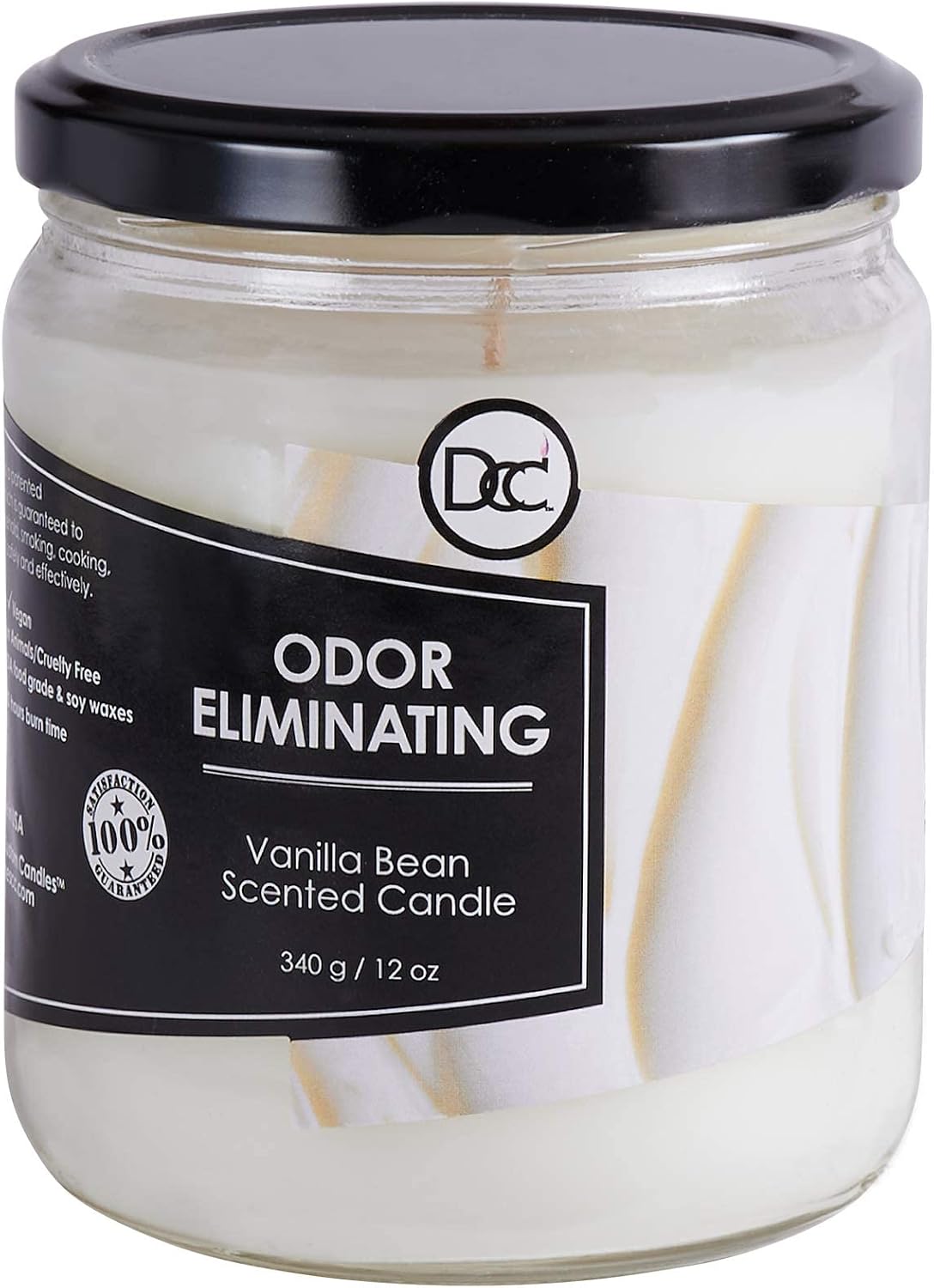 Vanilla Bean Odor Eliminating Highly Fragranced Candle - Eliminates 95% of Pet, Smoke, Food, and Other Smells Quickly - Up to 80 Hour Burn time - 12 Ounce Premium Soy Blend - Colors B