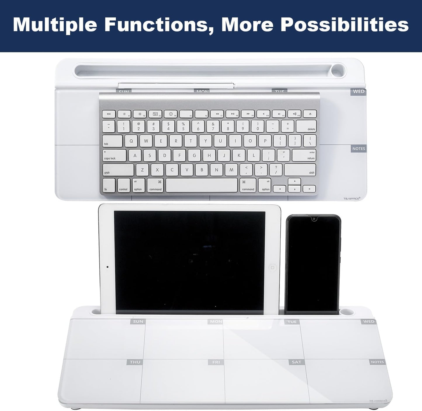 TSJ OFFICE Whiteboard Weekly Dry-Erase-Board - Desktop White Board Calendar Desk Organizers with Accessories Computer Keyboard Stand with Drawer, for Office, Home, School Supplies - White Calendar