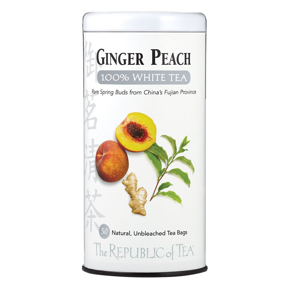 The Republic of Tea Ginger Peach 100% White Tea, Low Caffeine, 50 Count