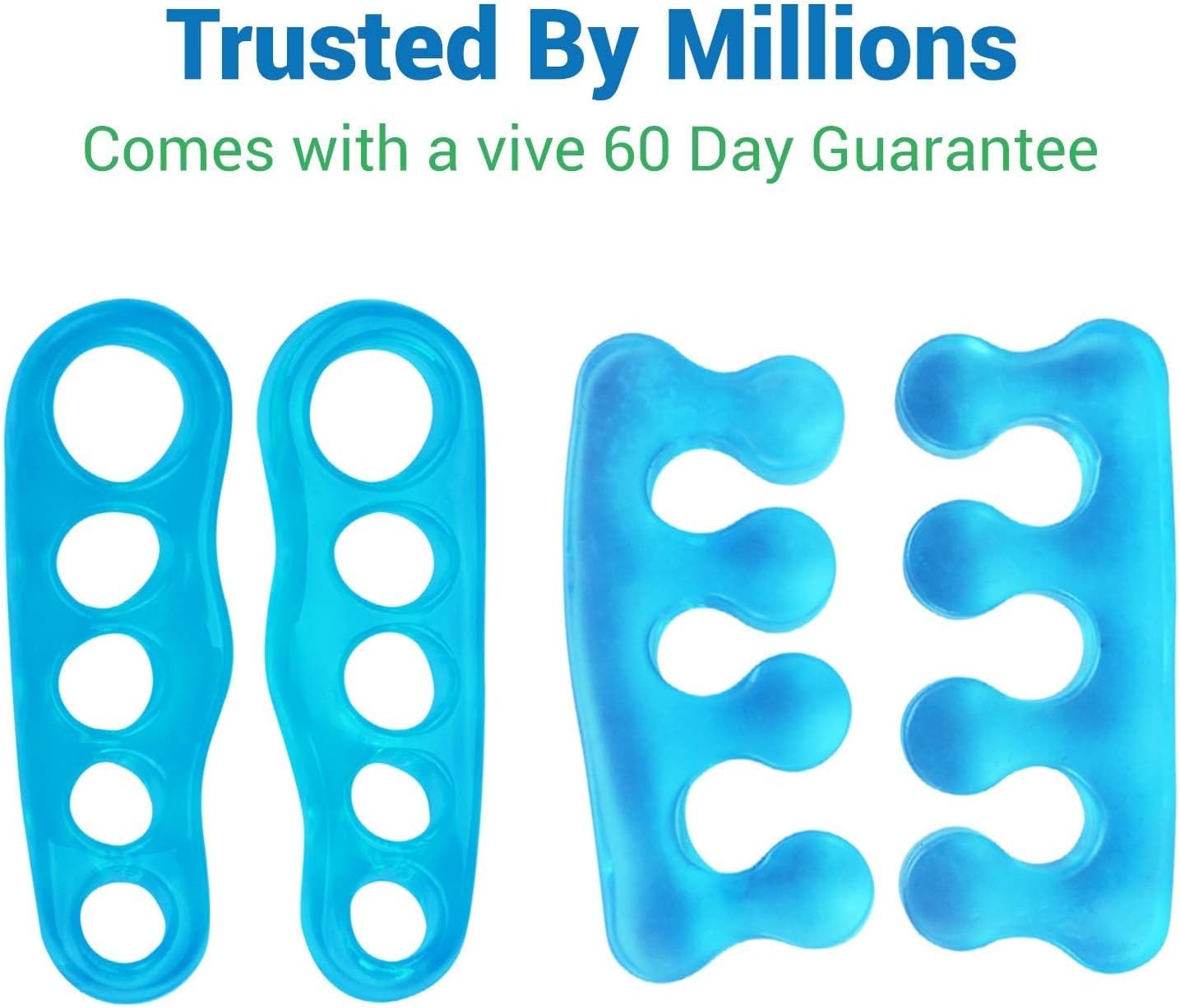 VIVEsole Toe Separators for Men & Women Medium (2 Pairs) - Silicone Gel Spreaders - Therapeutic Spa Stretchers for Plantar Fasciitis, Bunions, Overlapping Hammer Toe Spacers - Metatarsal Yoga Cushion