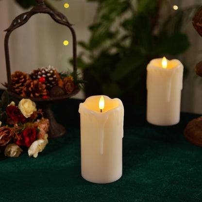 Homemory 6"x3" Outdoor Waterproof Flameless Candles, LED Candles, Battery Operated Candles with Remote and Timers, Electric Fake Plastic Pillar Candles, Ivory White, Set of 2