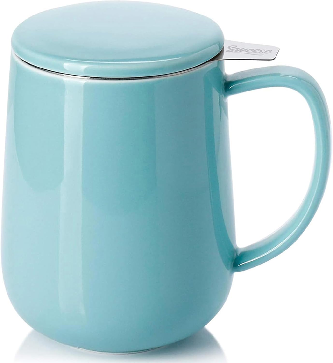 Sweese 20 OZ Porcelain Tea Mug with Infuser and Lid, Loose Leaf Tea Cup, Gifts for Tea Lover - Mint Green
