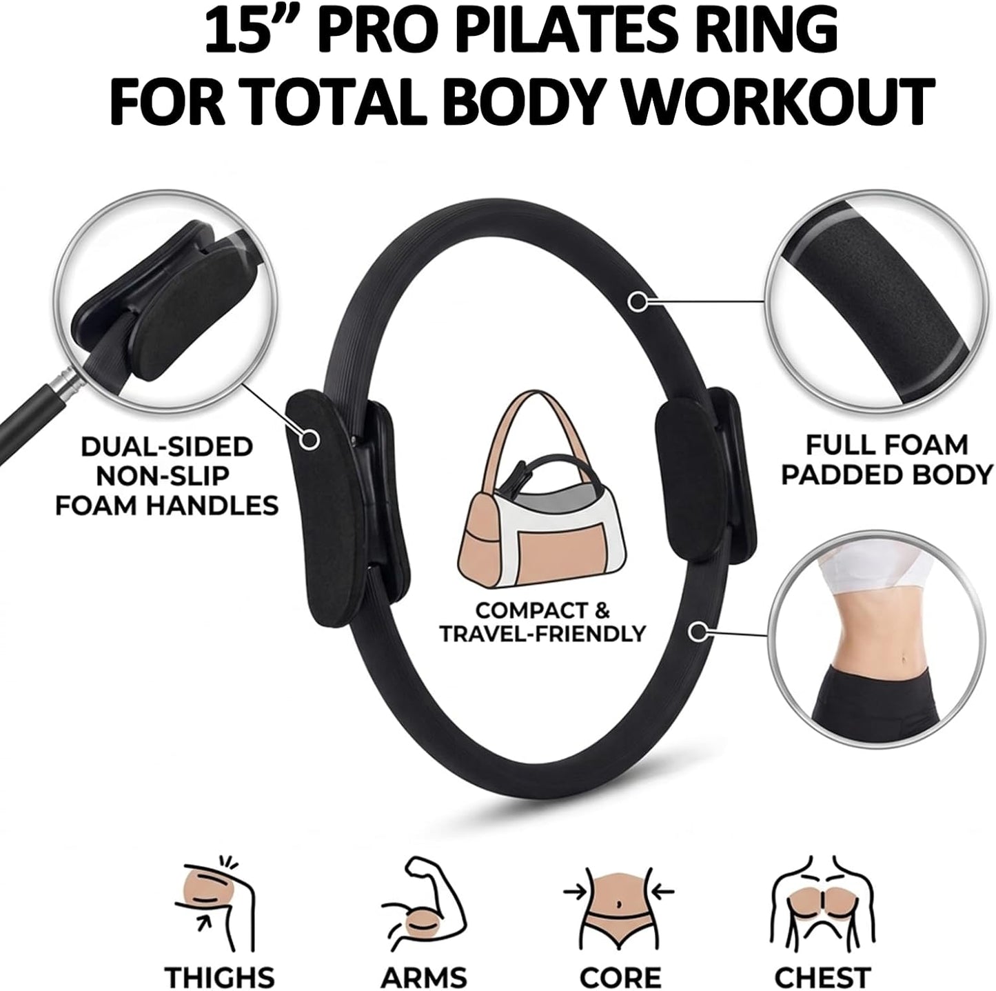 12 Pack Pilates Accessories for Women, 15 Inch Pilates Ring Magic Circle for Home Gym Essentials, Yoga & Pilates Equipment for Beginners Ab Trainer and Butt, Core, Leg Workout Equipment.