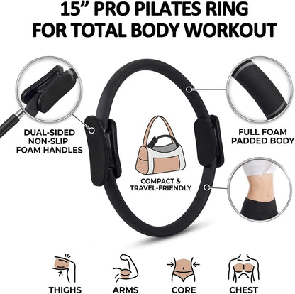 12 Pack Pilates Accessories for Women, 15 Inch Pilates Ring Magic Circle for Home Gym Essentials, Yoga & Pilates Equipment for Beginners Ab Trainer and Butt, Core, Leg Workout Equipment.