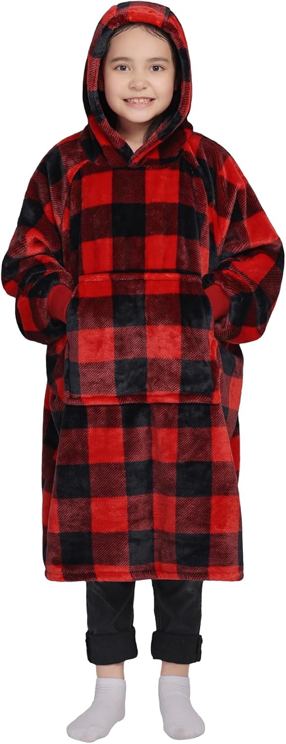 Waitu Wearable Blanket Sweatshirt Gifts for Women and Men, Warm and Cozy Giant Blanket Hoodie, Thick Flannel Blanket with Sleeves and Giant Pocket - Dark Gray