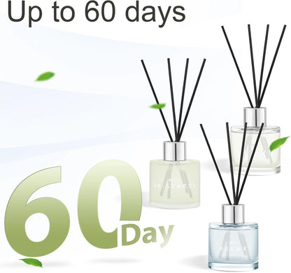3 Pack Fragrance Reed Diffuser, 50ML Lavender Jasmine Lemongrass Aromatherapy Diffuser Set with 12 Black Fiber Sticks,Air Freshener for Bedroom Bathroom Office, 8.2X 6.6X 2.1 inch